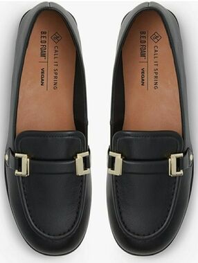 Call It Spring Donnah Black Vegan Loafers with Gold Buckle Accent
